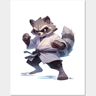 Kawaii Style Karate Master raccoon Posters and Art